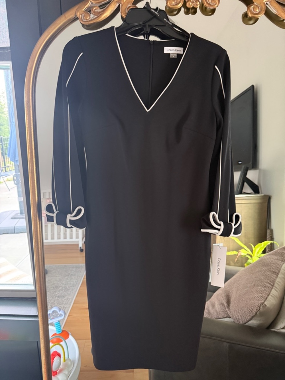 Calvin Klein Black Sheath Dress with White Trim